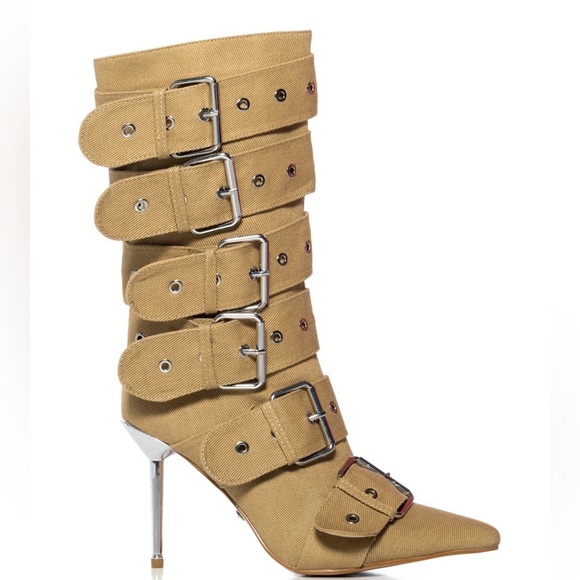 Azalea Wang Tan Khaki Belt Buckle Booties - Picture 1 of 4